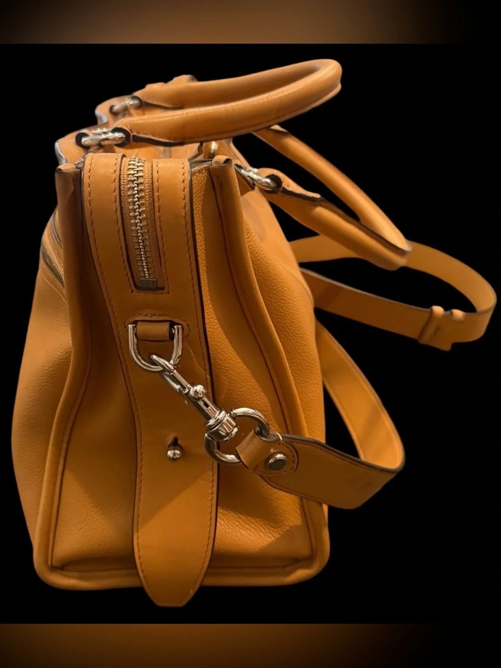 Rebecca Minkoff Satchel Tote Bag Purse Cognac Brown Pebbled Leather